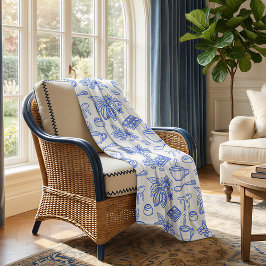 Cobertor De Velo Padrão Moderno de Toile Azul Cacao e Chocolate