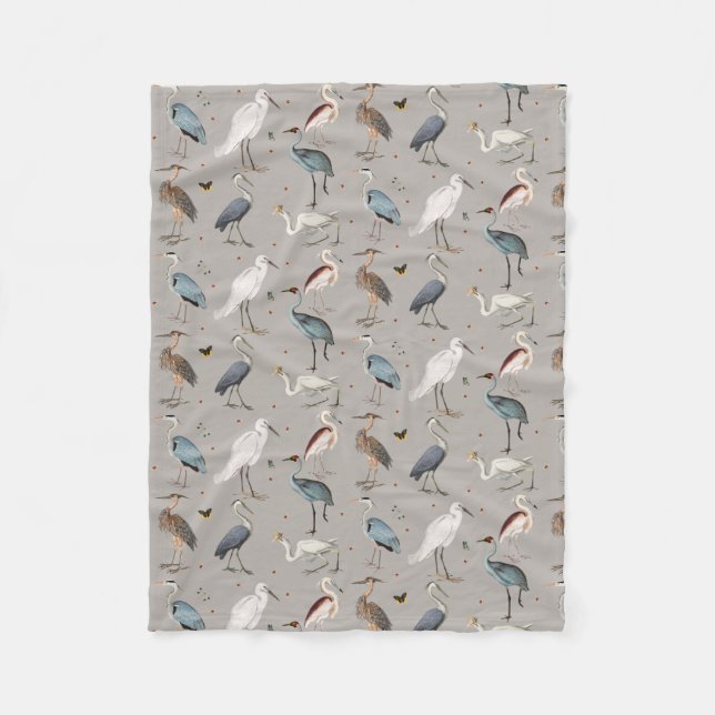 Cobertor De Velo Padrão Natural do Heron Bird Egret da Aquarela (Frente)