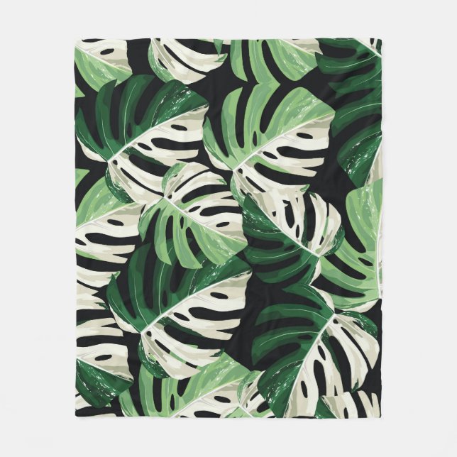Cobertor De Velo Padrão Negro Exótico Monstera Leaf (Frente)
