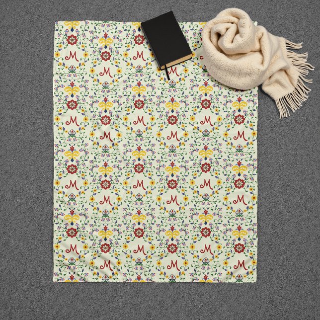 Cobertor De Velo Padrão nórdico do Monograma Rosemaling escandinavo (Criador carregado)