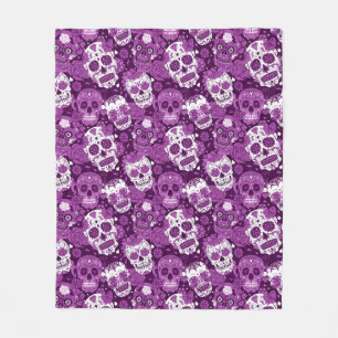 Cobertor De Velo Padrão ornamental floral de caveira de açúcar roxo