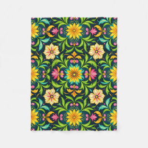 Cobertor De Velo Padrão Ornamental Floral em Cores Vibrantes