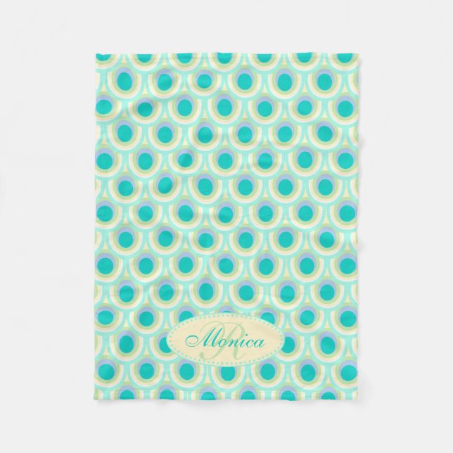 Cobertor De Velo Padrão oval da pena de Peacock aqua chamado cobert (Frente)