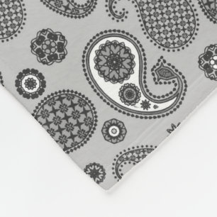 Cobertor De Velo Padrão Paisley, Cinza, Preto e Branco Fleece Bl