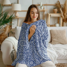 Padrão paisley vintage branco sobre azul