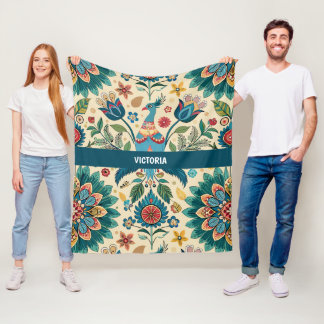 Cobertor De Velo Padrão Personalizado Floral de Fest Peacock