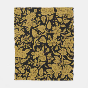 Cobertor De Velo Padrão Preto de Lacagem Indiana Floral em Ouro Ant