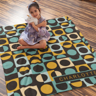 Cobertor De Velo Padrão Preto Laranja Teal Personalizado