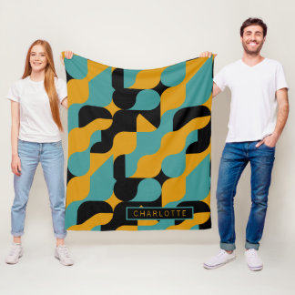 Cobertor De Velo Padrão Preto Laranja Teal Personalizado