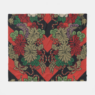 Cobertor De Velo Padrão Preto Vermelho Peônia Floral Japonês Vintag