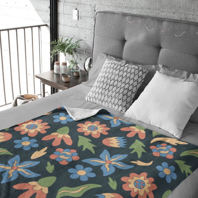 Cobertor De Velo Padrão Retro de Flores Groovy (Groovy Flowers Retro Pattern Fleece Blanket)