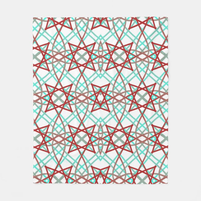 Cobertor De Velo Padrão Retroativo Em Vermelho, Branco E Turquesa. (Frente)