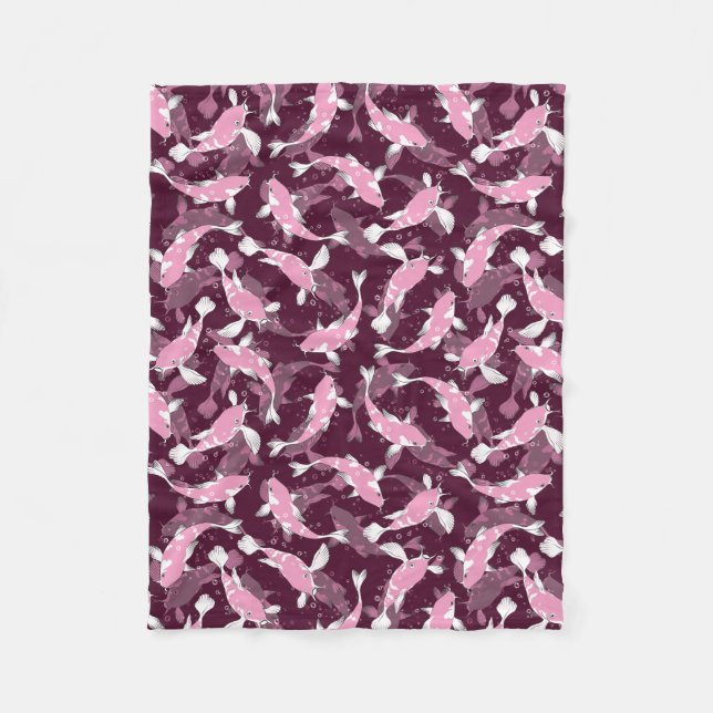 Cobertor De Velo Padrão rosa e roxo - Peixe Koi (Frente)