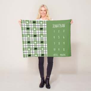 Cobertor De Velo Padrão Rustic Green Black & White Bear Flannel