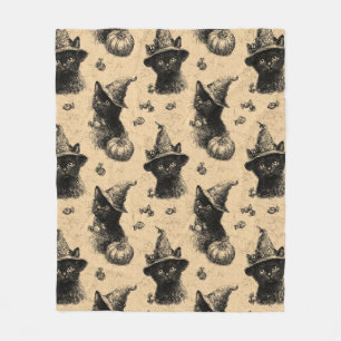 Cobertor De Velo Padrão Rustic Vintage Black Cat Witch Halloween