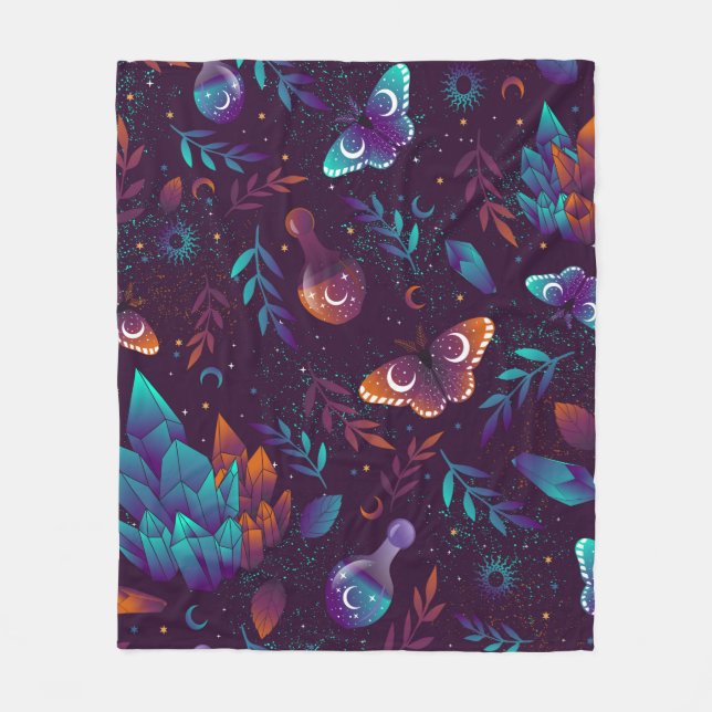Cobertor De Velo Padrão sem costura com borboleta espacial, cristai (Frente)