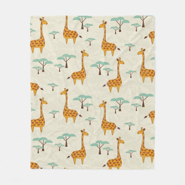 Cobertor De Velo Padrão sem costura com girafas e árvores fofinhas, (Frente)