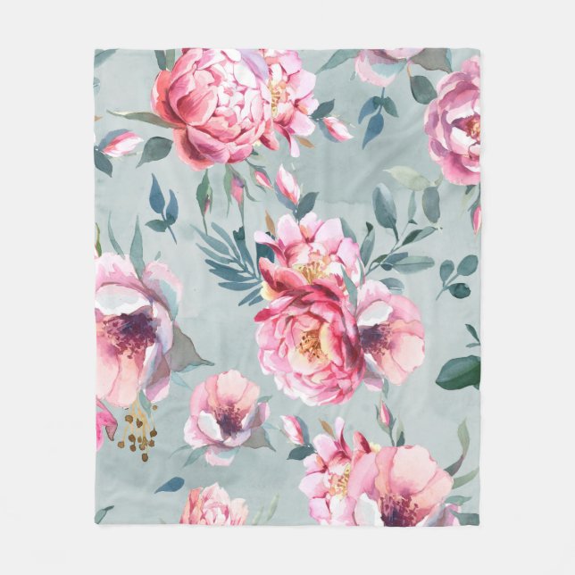 Cobertor De Velo Padrão sem costura de aquarelas e flores de fl (Frente)