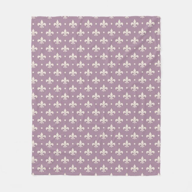 Cobertor De Velo Padrão Silver Fleur De Lis em fundo roxo (Frente)