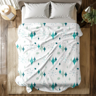 Cobertor De Velo Padrão Starburst Mid Century Modern Azul Turquesa 
