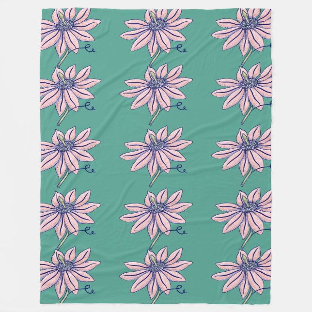 Cobertor De Velo Padrão Teal do Coneflower Rosa (Frente)