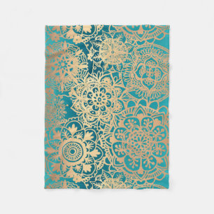 Cobertor De Velo Padrão Teal Green e Dourado de Mandala