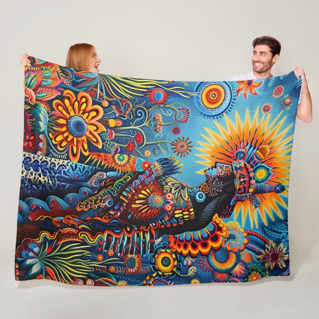 Cobertor De Velo Padrão Tribal de Huichol, Abstrato, vibrante (In Situ)