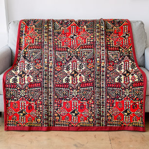 Cobertor De Velo Padrão Tribal Geométrico Vermelho e Branco Orienta