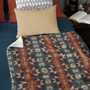 Cobertor De Velo Padrão Tribal Vermelho Marrom Azul Teal Laranja