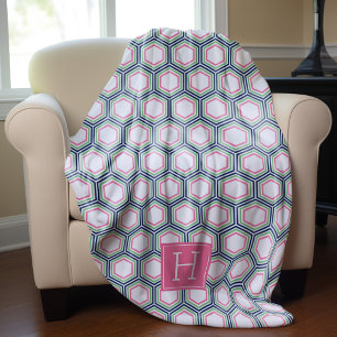 Cobertor De Velo Padrão verde-azul e cor-de-rosa em mel monograma