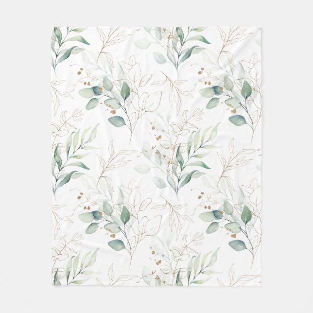 Cobertor De Velo Padrão Verde Pastel Floral Verde (Frente)