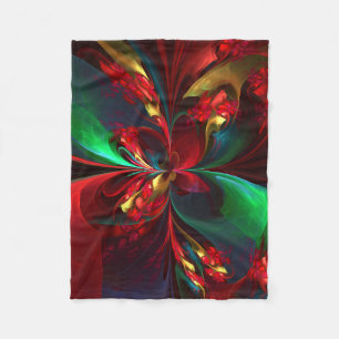Cobertor De Velo Padrão Verde Vermelho Abstrato Floral Moderno #11