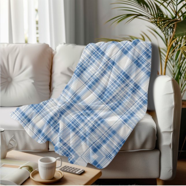 Cobertor De Velo Padrão Verificado com Xadrez Azul Cozy Tartan Clas (Criador carregado)