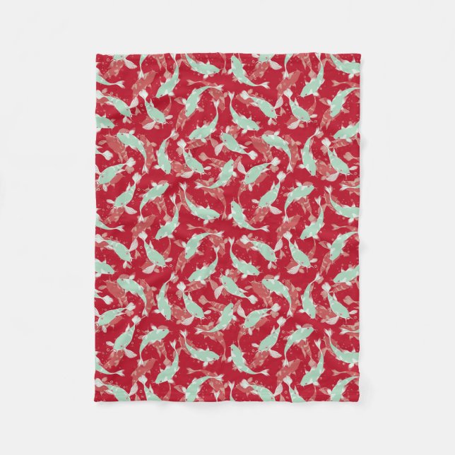 Cobertor De Velo Padrão Vermelho e Verde - Peixe Koi (Frente)