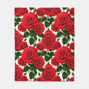 Cobertor De Velo Padrão Vibrante de Rosa com Rosas Vermelhas e Rosa