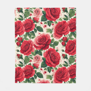 Cobertor De Velo Padrão Vibrante de Rosas Com Rosas Vermelhas e Ros