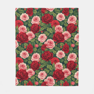 Cobertor De Velo Padrão Vibrante de Rosas Com Rosas Vermelhas e Ros