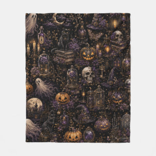 Cobertor De Velo Padrão Vintage Gótico de Halloween Noturno Assusta