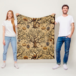 Cobertor De Velo Padrão Vintage Haunted Trees & Pumpkin Lanterns