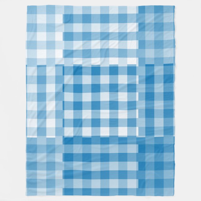 Cobertor De Velo Padrão Xadrez Azul em Patchwork (Frente)