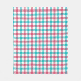 Cobertor De Velo Padrão Xadrez em Verde-Azul Retro e Rosa Coral
