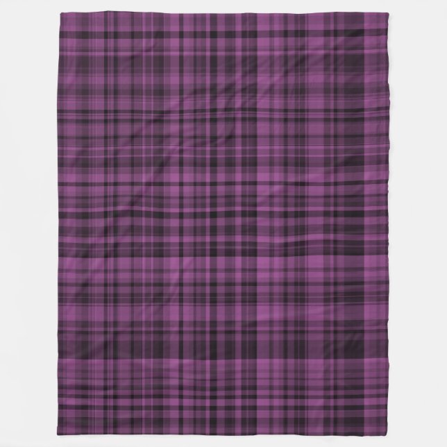 Cobertor De Velo Padrão Xadrez Escocês Preto Roxo  (Frente)