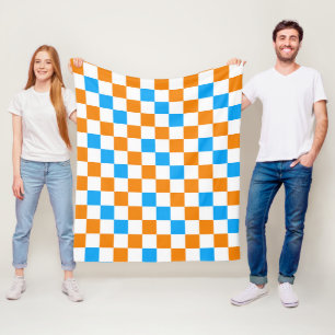 Cobertor De Velo Padrão Xadrez Laranja Branco Azul Design