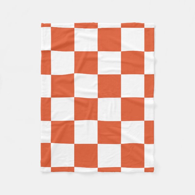 Cobertor De Velo Padrão Xadrez Laranja e Branco (Frente)