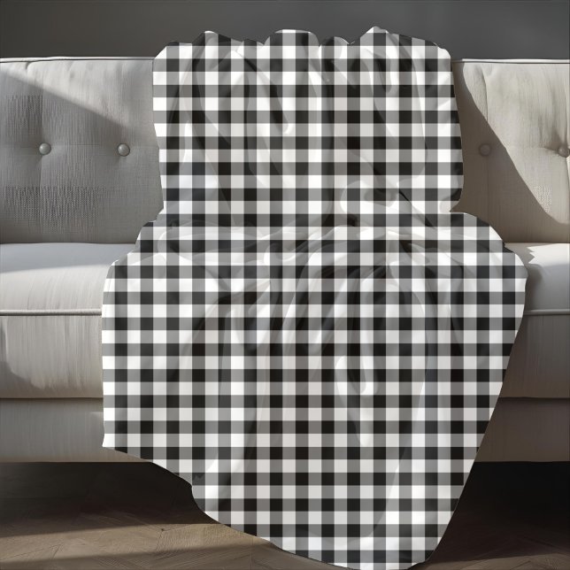 Cobertor De Velo Padrão Xadrez Preto E Branco Rústico (Rustic Black And White Plaid Pattern Fleece Blanket)