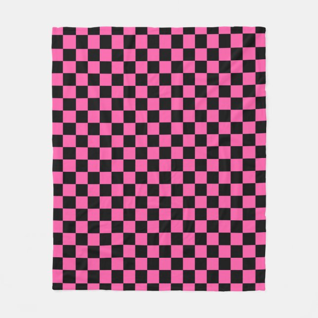 Cobertor De Velo Padrão xadrez preto e rosa (Frente)