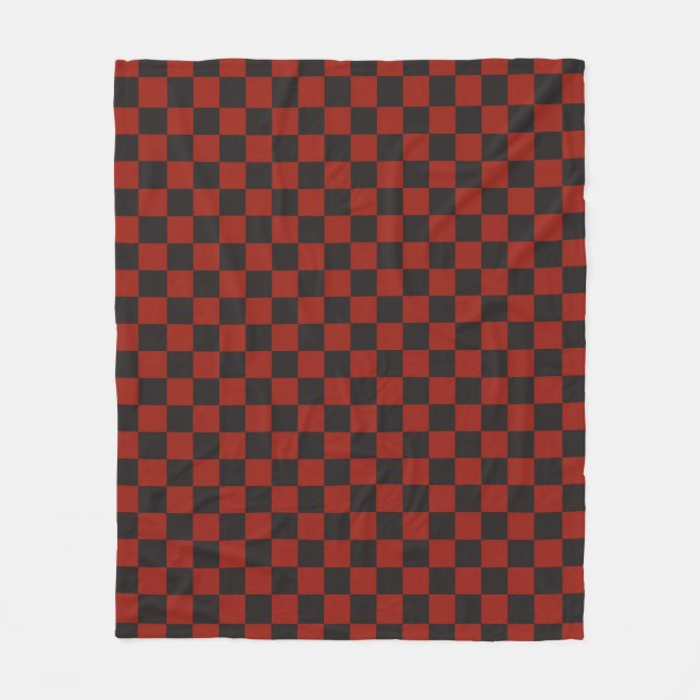 Cobertor De Velo Padrão xadrez preto e vermelho profundo (Frente)