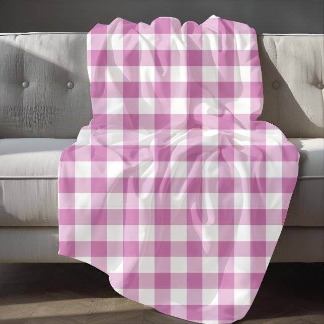 Cobertor De Velo Padrão Xadrez Rosa e Branco (Modern Pink Plaid Gingham Pattern Fleece Blanket)