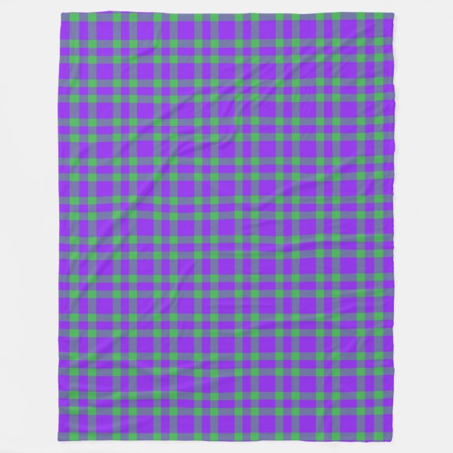 Cobertor De Velo Padrão Xadrez Verde Roxo (Frente)