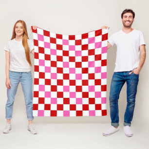 Cobertor De Velo Padrão Xadrez Vermelho Branco Rosa Design 